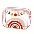 Clear PVC makeup bag with pink trim featuring colorful moon and rainbow prints - 077-Moon Rainbow Pink