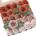 Artificial PE foam roses in caramel, pink, and champagne colors within a brown gift box - Gradient Orange