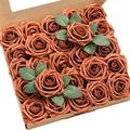 Top view of rust red foam artificial roses neatly arranged in a kraft paper gift box - 25 Pieces (OPP Bag) / Dyed Orange Yellow