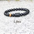 Libra zodiac stretch bracelet with 8mm black beads and a brown tiger eye stone - Libra