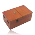 Handcrafted brown wooden useless box toy with a metallic toggle switch and lock - Brown Wood (No Logo)