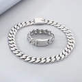 Set catena cubana hip-hop in acciaio titanio argento con collana e bracciale da 24mm - Set Acciaio Lucido