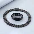 Set collana e bracciale a catena cubana spessa 24 mm in finitura nera lucida hip hop - Set Nero Satinato