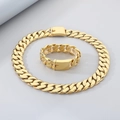 Set collana e bracciale a catena cubana da 24 mm in acciaio al titanio dorato - Set Oro Lucido