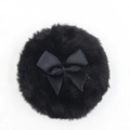 Soft black plush baby powder puff with a satin bow detail on a white background - No Packaging / Black