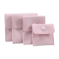 Pink velvet jewelry pouch set with snap buttons in four different sizes for storage - No.1 7×7cm / Soft Pink