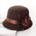 Elegant dark brown wool cloche hat with floral mesh details for vintage women's style - One Size / Dark Coffee