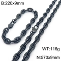 Conjunto de collar y pulsera de cadena de ancla de cerdo en acero inoxidable negro - Estilo Cadena de Ancla Nariz de Cerdo / Juego Negro (KS222368-KFC)
