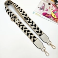 Adjustable wide replacement strap with black and white chevron pattern and gold hardware - Beige Black Leaf - Gold Buckle
