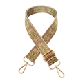 Close-up of ethnic style 3.8cm wide strap with orange green geometric floral embroidery - Yellow Green Brown on Beige Base
