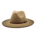 Klassischer Wollfilzhut in Camel mit breiter Krempe und braunem Lederband Verzierung - Khaki