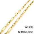 Collana a maglie rettangolari in acciaio al titanio dorato, chiusura a moschettone, 450mm x 5,5mm - 45cm / Oro