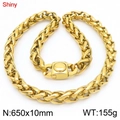Collana da uomo a spiga dorata 10mm con chiusura di sicurezza quadrata lunga 650mm - Intrecciato Grano / 65cm (10mm di larghezza) / Oro