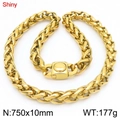 Collana da uomo a catena cubana in finitura oro lucido, larghezza 10 mm e lunghezza 750 mm - Intrecciato Grano / 75cm (10mm di larghezza) / Oro