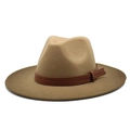 Klassischer Fedora-Hut aus Wolle in Kamelbraun mit hochwertigem Lederband für Damen und Herren - M (56-58cm) / Khaki