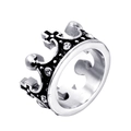 Close-up of silver crown ring with black inlay and sparkling rhinestones on band - Steel Color White Zircon