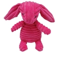 Rose pink corduroy plush dog toy with long ears and textured squeaky fabric - Red Rabbit