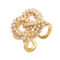 Elegant gold twisted ring with white pearls, minimalist jewelry set accessory - Pretzel Style (Ring) / Gold
