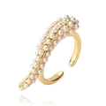 Detail of elegant gold open ring with graduated white pearls on a polished metallic band - Chili Style (Ring) / Gold