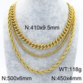 Juego de tres collares apilables de acero inoxidable chapado en oro de 18K en soporte - Juego de 3 Piezas (410mm/450mm/500mm) / Dorado