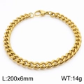 Golden stainless steel curb chain bracelet for men, length 200mm, width 6mm, weight 14g - 6mm Gold