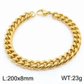 Golden 8mm Cuban link chain bracelet with 200mm length and polished interlocking links - 8mm Gold