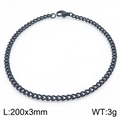 Black stainless steel 3mm flat Cuban chain bracelet with lobster clasp, 200mm length - 3mm Black