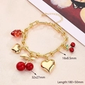 Gold link bracelet featuring red strawberry, cherry, and heart-shaped pendants in polished finish. - Large Cherry & Strawberry & Small Cherry U-shaped Bracelet (gold)|1 Strand/package / Length:180+50mm
