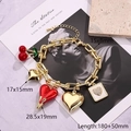Fashionable gold alloy charm bracelet with cherry and heart pendants for women, 81 chars - Cherry & Size Light Gold Love & Heart Square Plate U-shaped Vachette Clasp Gold Bracelet (length: 180+50mm)|1 Strand/package