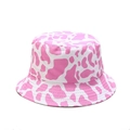 Cappello a secchiello casual con stampa mucca rosa e bianca e tesa parasole larga - M (56-58cm) / Motivo muccato rosa e bianco