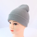 Classic light grey ribbed knit beanie hat with cuffed edge for winter warmth - One Size / Gray