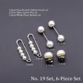 Lot détaillé de 6 broches en perles et pinces de taille de différentes tailles pour cardigans - Lot No. 19