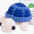 Handmade crochet positive turtle doll in blue and white with button eyes - Positive Doll / Blue