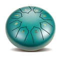 Detailed top view of a green 8-note steel tongue drum with golden numbered scales - Stone Green - Lotus (6 Inch 8 Notes)