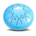 Top view of a professional blue steel tongue drum with eight numbered musical scales - Light Blue - Lotus (6 Inch 8 Notes)