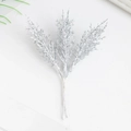 Glittery silver artificial cedar branch with three forks for DIY wedding and holiday decor - Silver