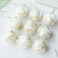 Set of 9 realistic white artificial silk rose heads for DIY crafts and floral decor - Milk White