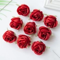 Set of nine artificial red silk rose flower heads for DIY crafts and decorations - Red