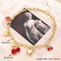 Elegant gold chain necklace featuring sweet cherry and strawberry fruit pendants - Large Cherry & Strawberry & Small Cherry U-shaped Necklace (gold)|1 Strand/package / Length:400~410+50mm