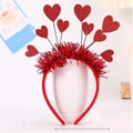 Sparkly red sequin heart headband for Valentine party with glitter finish on white stand - 9 Heart Headband (Tinsel Wrap)