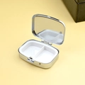 Portable silver metal pill box with internal mirror and dual compartments for jewelry storage - Rectangular 2 Compartments With Mirror