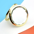 Elegant round gold metal folding makeup mirror with crystal surface on tri-color background - Gold Crystal White