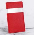 Portable red faux leather card case with stainless steel mirror on marble surface - Red