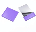 Portable stainless steel square makeup mirror with purple PU leather protective sleeve - Violet