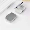 Silver rectangular portable metal pill box with dual compartments and a secure latch - Square 2-Grid
