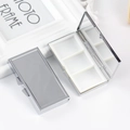 Silver round metal pill box with 3 compartments and internal mirror on lid - Large Rectangle 3-Grid