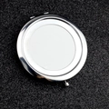 Silver folding pocket makeup mirror with blank white custom inlay and metallic finish - Hollow Bottom / Silver