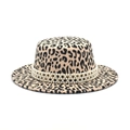 Detail of leopard print flat top fedora hat featuring three-layer pearl decorative band - M(56-58cm) / White