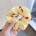 Light yellow organza scrunchie with red strawberry print for women hair accessories - Strawberry Yellow