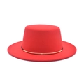 Detail of red wool felt boater hat featuring minimalist gold metal buckle and black cord - M (56-58cm) / Red